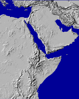 Radarrelifkarte des Nahen Ostens - by a courtesy of NASA