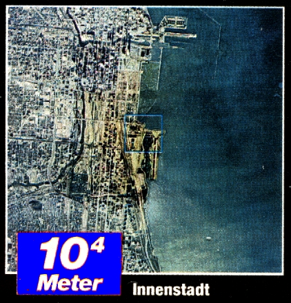 Ansicht eines 10 mal 10 km grossen Ausschnitts: -  Innenstadt Chicagos, USA