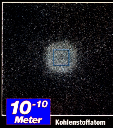 Zeichnung eines  10 hoch minus 10 Meter grossen quadratischen Ausschnitts -  Atom (1 Angstrm Quadrat)