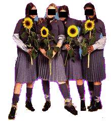 Ob nun vorsichtshalber brav, oder anständigerweise, bringen diese 'Schülerinnen' /talmidot/ beim/zum Besuch (wem auch immer) Blumen mit.