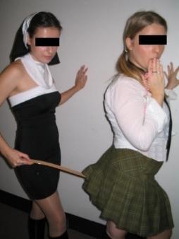 Your skirt is still too long for a pupile, naughty girl! - We'll get punished for that fault.