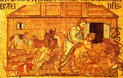 Mosaik: Noach und Tiere am Eingang der Arche